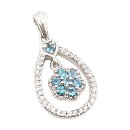 925 Sterling Silver Vintage Pendant Real 1/4 ct Diamonds Floral Charm  PT25979