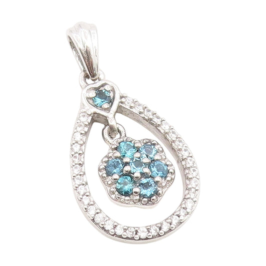 925 Sterling Silver Vintage Pendant Real 1/4 ct Diamonds Floral Charm  PT25979