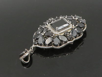 925 Sterling Silver  Vintage Prong Set Black Spinel Cluster Pendant  PT19626
