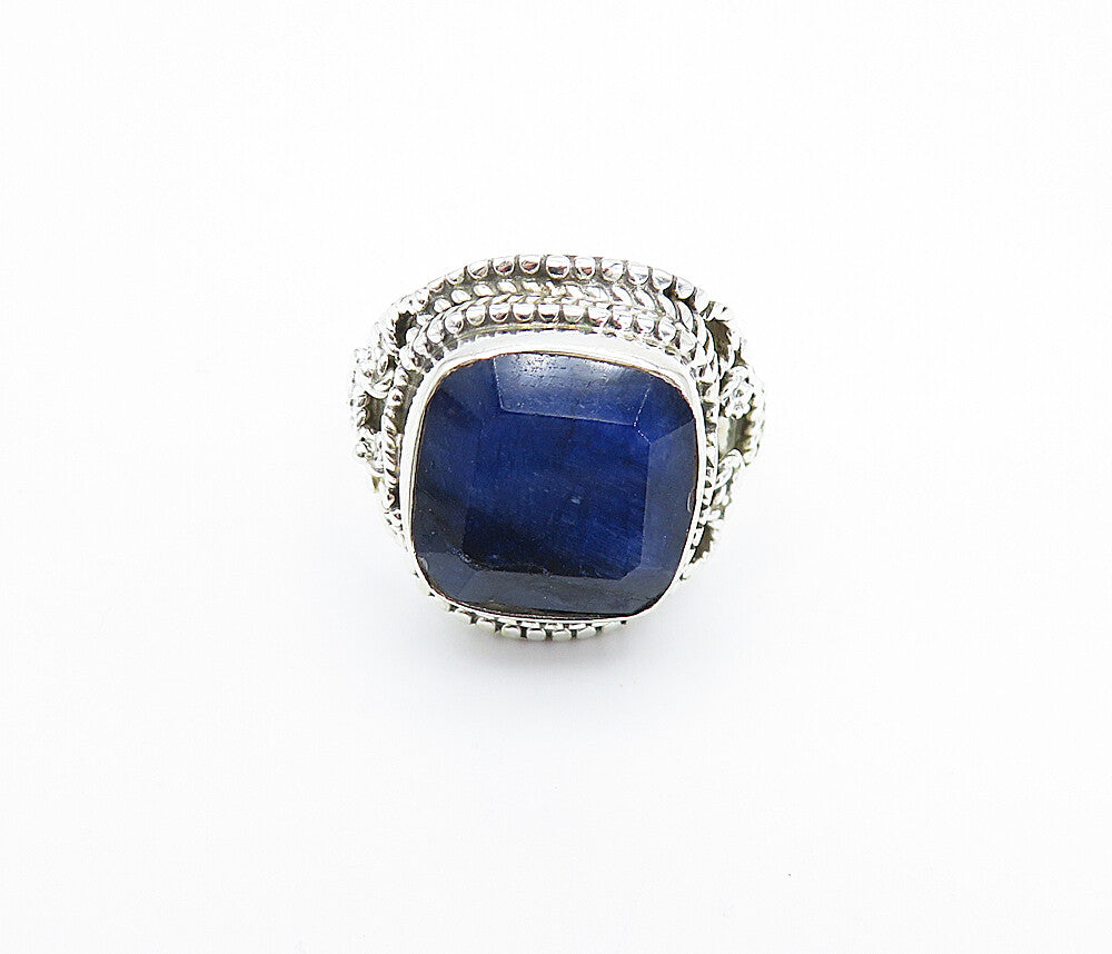 925 Sterling Silver  Sapphire Shiny Rope Twist Cocktail Ring Sz 8  RG7895