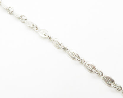 925 Sterling Silver  Vintage Shiny Etched Football Link Chain Bracelet  BT5708