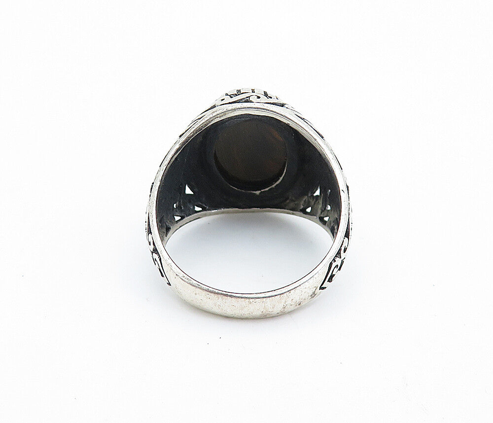 925 Sterling Silver Vintage Inlaid Tiger's Eye Dome Band Ring Sz 10.5 RG7362