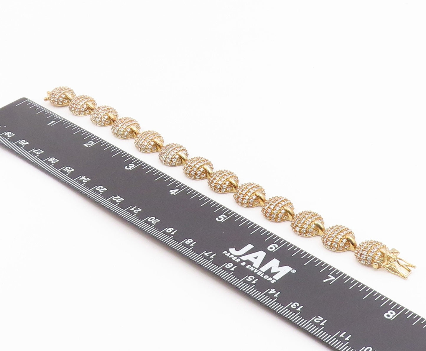 925 Sterling Silver Vintage Bracelet Gold Plated CZ Pave Circle Link  BT12193