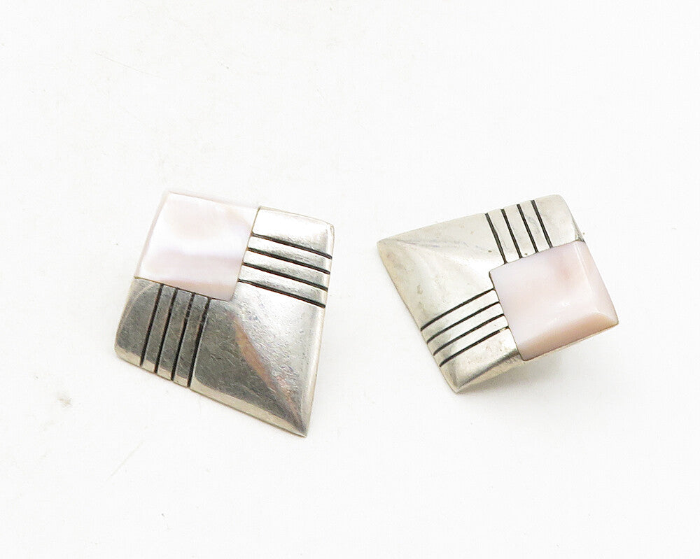 ANGELINE MILLER NAVAJO 925 Silver  Vintage Mother Of Pearl Earrings  EG5077