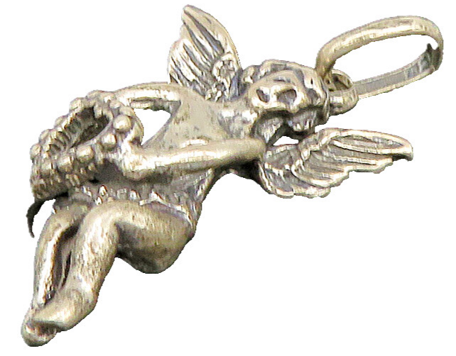 925 Sterling Silver  Vintage Dark Tone Cupid Angel Love Heart Pendant  PT19586