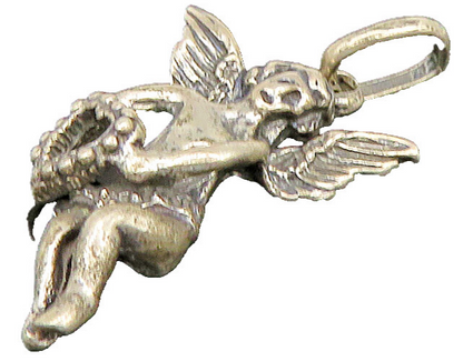 925 Sterling Silver  Vintage Dark Tone Cupid Angel Love Heart Pendant  PT19586