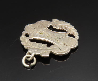 925 Sterling Silver  Vintage Antique Leaf Wreath Flat Pendant  PT20460