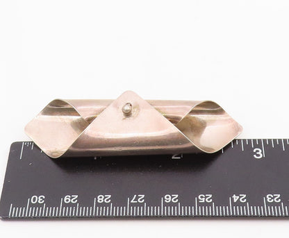 925 Sterling Silver Vintage Brooch ORNA Modernist Folded Ribbon Wave  BP12071