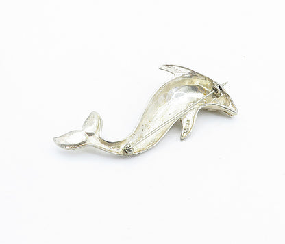 MEXICO 925 Sterling Silver Vintage Shiny Swimming Dolphin Brooch Pin BP2499