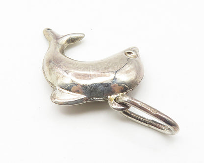 925 Sterling Silver  Vintage Shiny Dark Tone Leaping Dolphin Pendant  PT8457