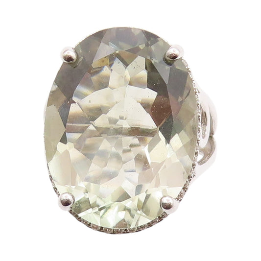 925 Sterling Silver Vintage Ring Oval Green Amethyst Halo Topaz  Sz 7  RG32736