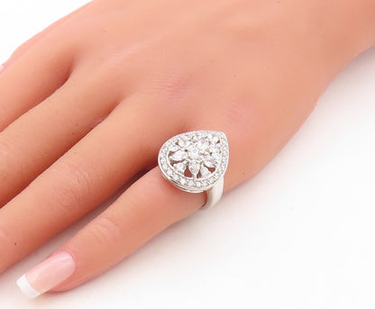 925 Sterling Silver Vintage Ring Designer Drop Cutout CZ Inlay  Sz 6  RG31074
