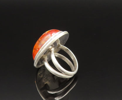 925 Silver  Vintage Cabochon Baltic Amber Split Shank Ring Sz 6  RG25484
