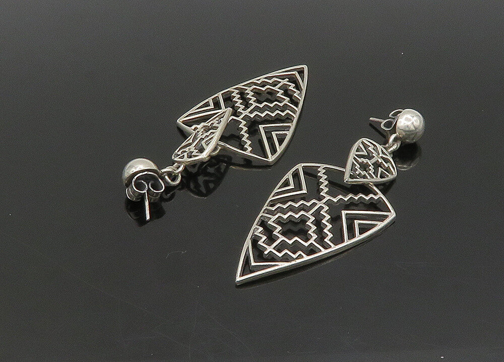 925 Sterling Silver  Vintage Shiny Open Pattern Dangle Earrings  EG11347