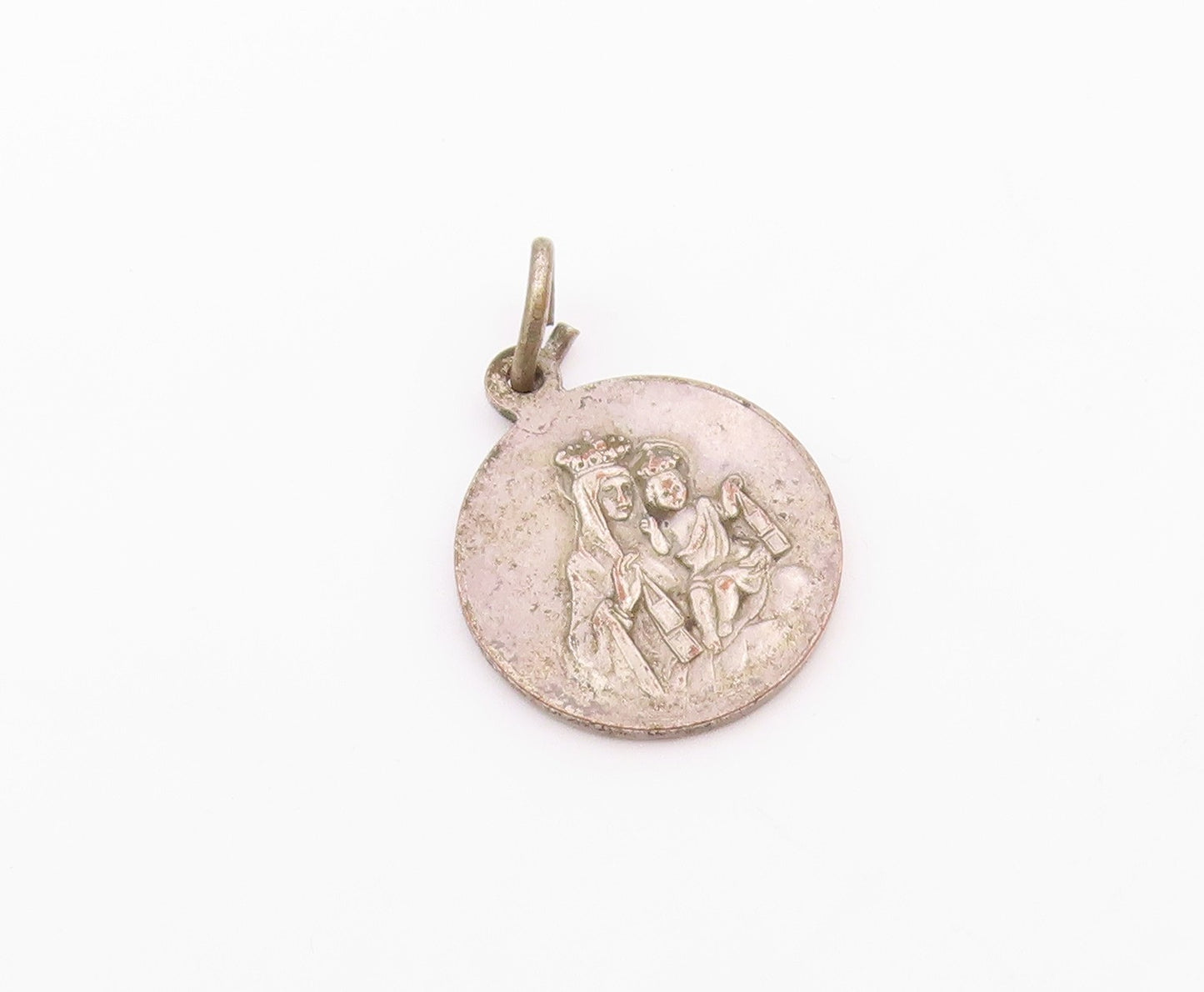 925 Sterling Silver  Vintage Petite Round Religious Figures Pendant  PT17150