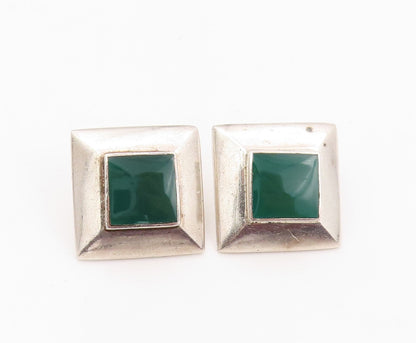 925 Sterling Silver Vintage Earrings Square Green Jade Halo Framed  EG13352