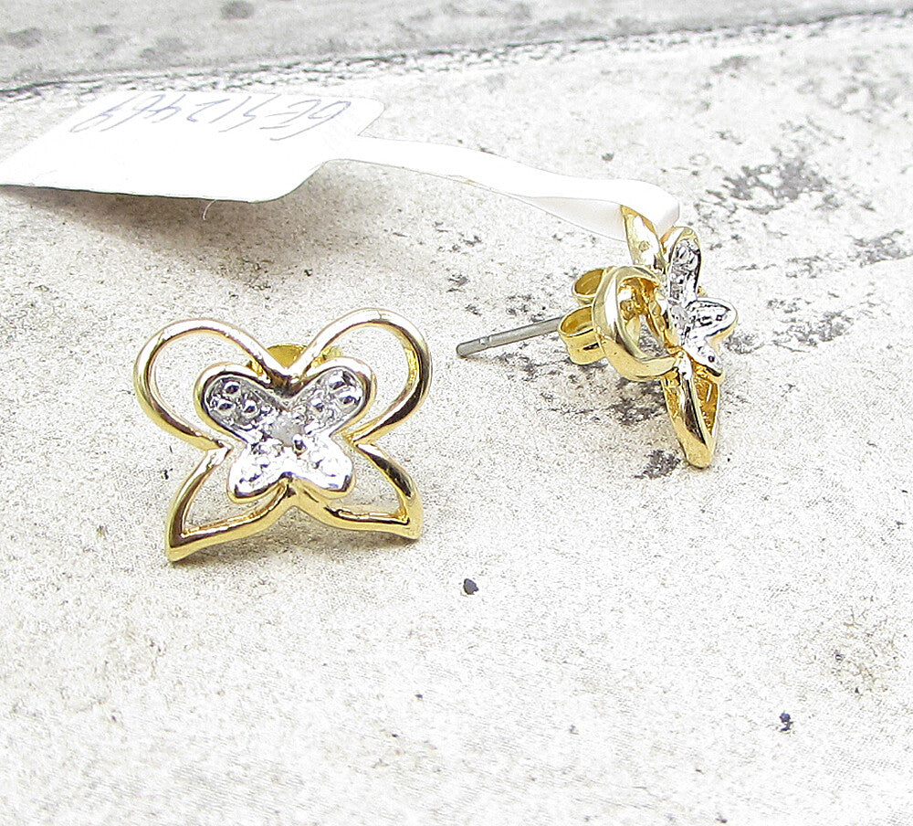 Gold Over 925 Sterling Silver Genuine Diamonds Butterfly Stud Earrings EG1047