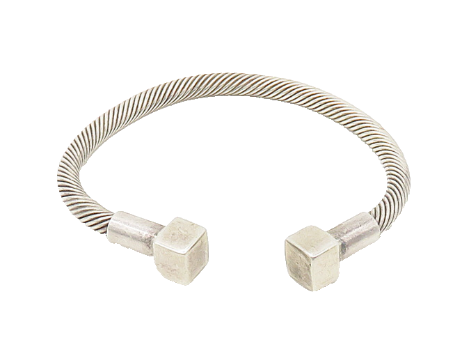 MEXICO 925 Silver  Vintage Square Ends Shiny Twist Cuff Bracelet  BT6869