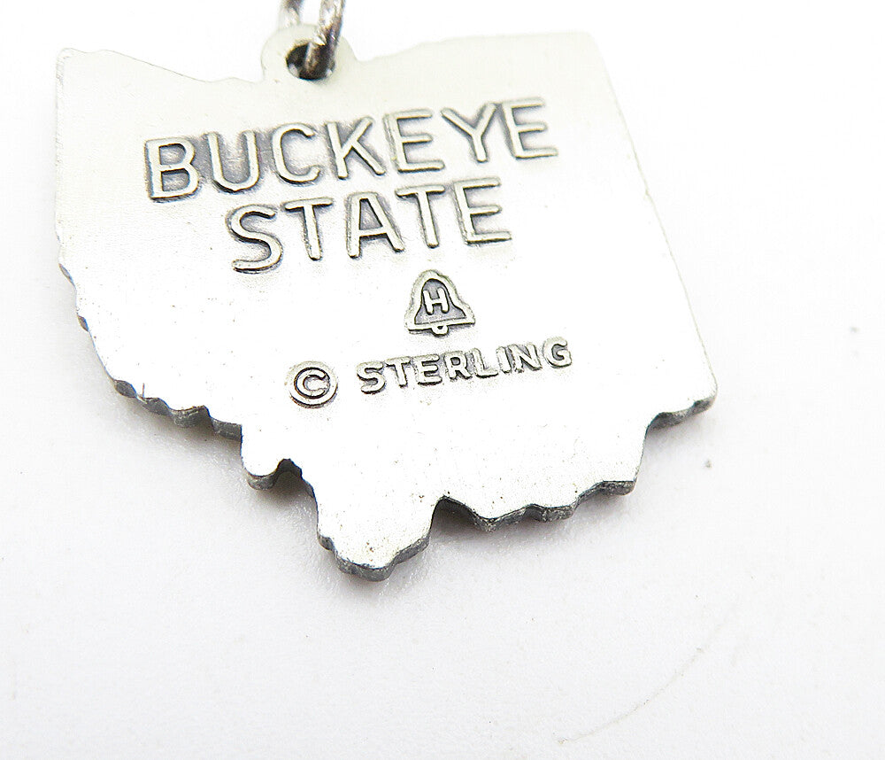 925 Sterling Silver  Vintage Oxidized Ohio Buckeye State Drop Pendant  PT4775