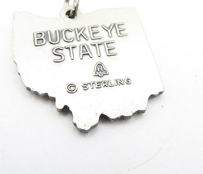 925 Sterling Silver  Vintage Oxidized Ohio Buckeye State Drop Pendant  PT4775