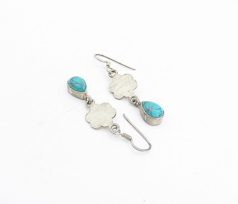 925 Sterling Silver Vintage Tear Drop Flower Linked Dangle Earrings EG3697