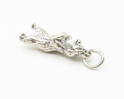 925 Sterling Silver  Vintage Petite Shiny Standing Bear Drop Pendant  PT8796