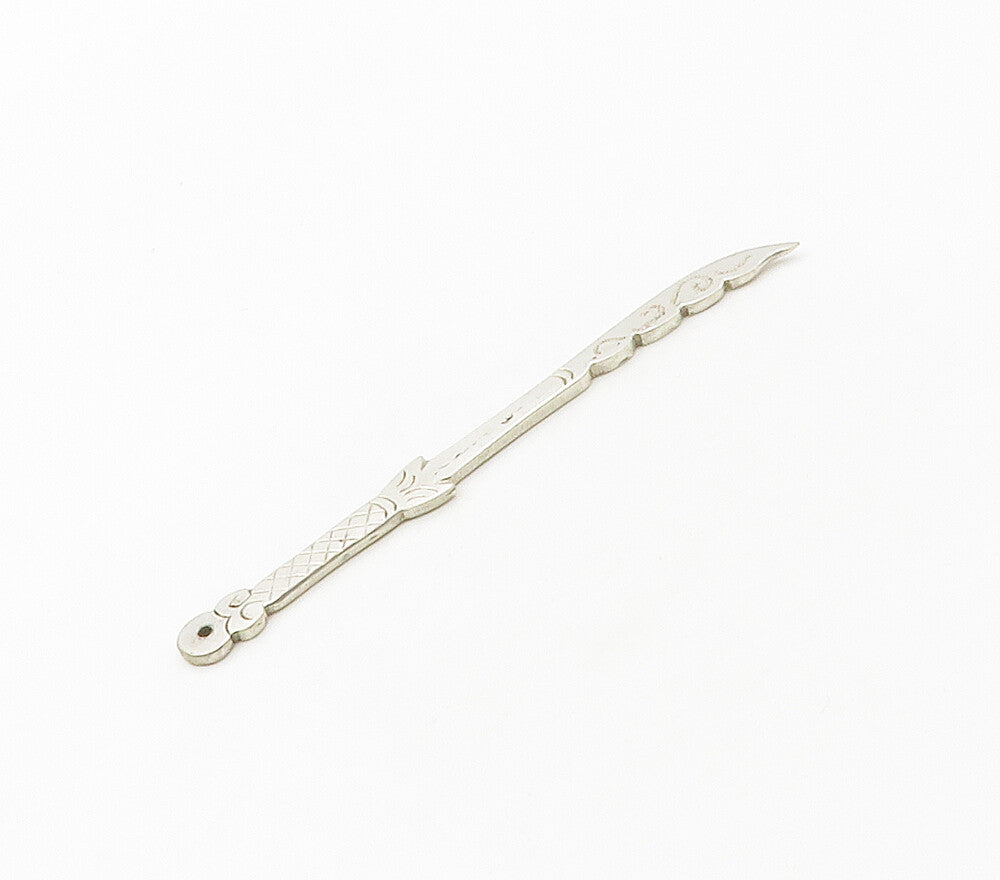 925 Sterling Silver  Vintage Shiny Etched Detail Sword Motif Pendant  PT12845