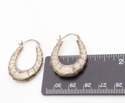 925 Sterling Silver Vintage Earrings Solid Ribbed Statement Design Hoops EG13689
