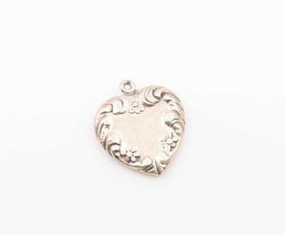 925 Sterling Silver  Vintage Shiny Floral Swirl Love Heart Pendant  PT15732