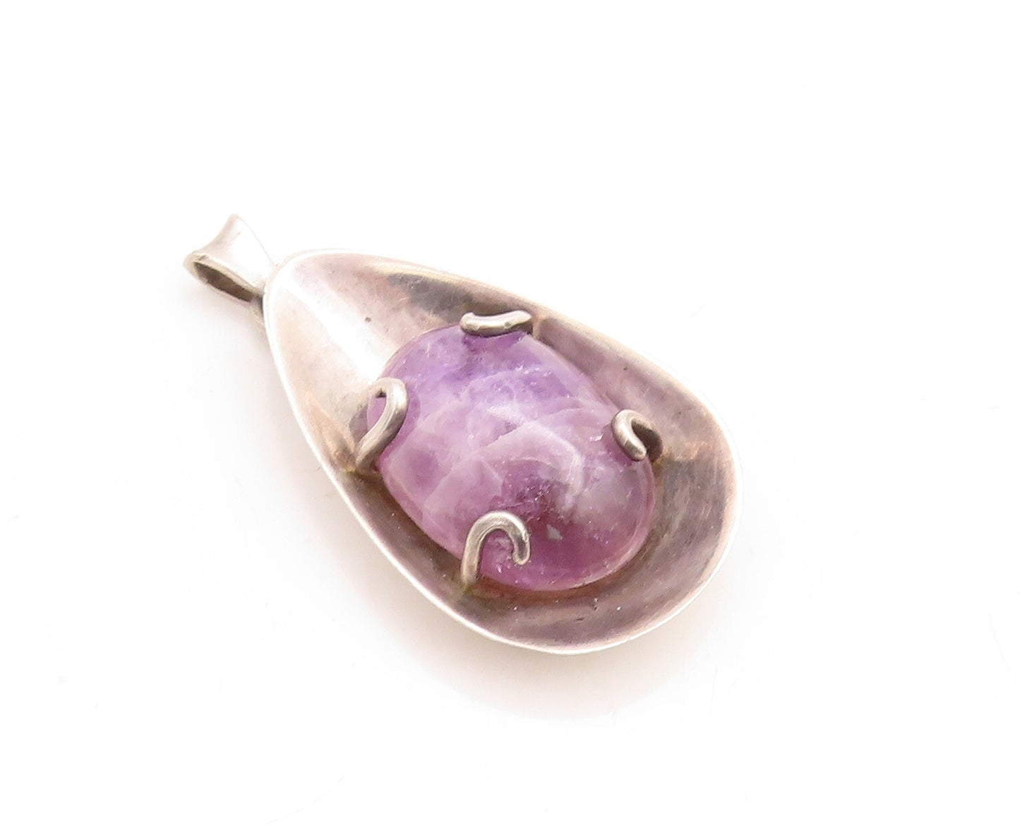 925 Sterling Silver Vintage Pendant Designer Large Cabochon Amethyst  PT23770
