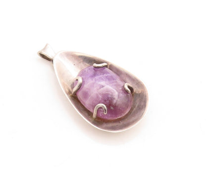 925 Sterling Silver Vintage Pendant Designer Large Cabochon Amethyst  PT23770