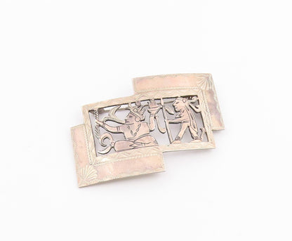 925 Sterling Silver  Vintage Warrior Scene Shiny Etched Brooch Pin  BP8857