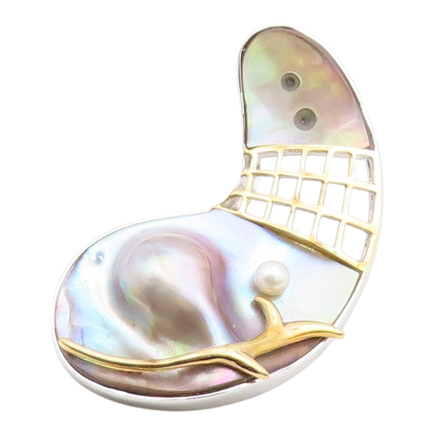 925 Silver  Vintage Two Tone Modernist MOP & Cultured Pearl Brooch Pin  BP9912