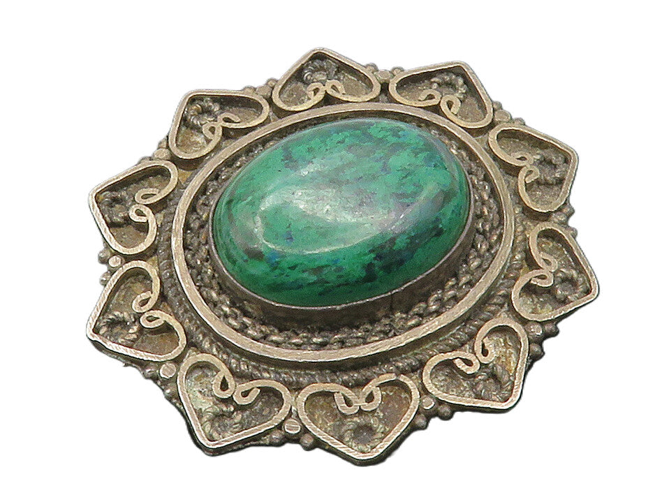 ISRAEL 925 Silver  Vintage Eilat Stone Love Heart Border Brooch Pin  BP5176