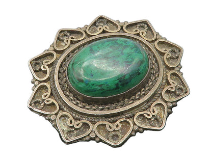 ISRAEL 925 Silver  Vintage Eilat Stone Love Heart Border Brooch Pin  BP5176