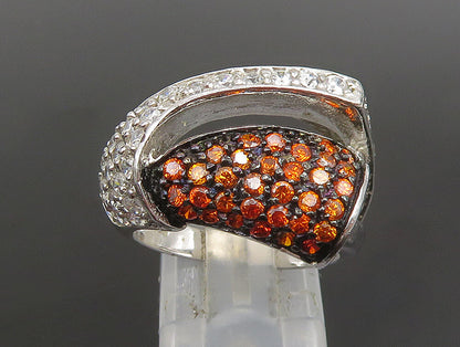 925 Silver  Vintage Bold White & Orange Cubic Zirconia Ring Sz 8  RG25303