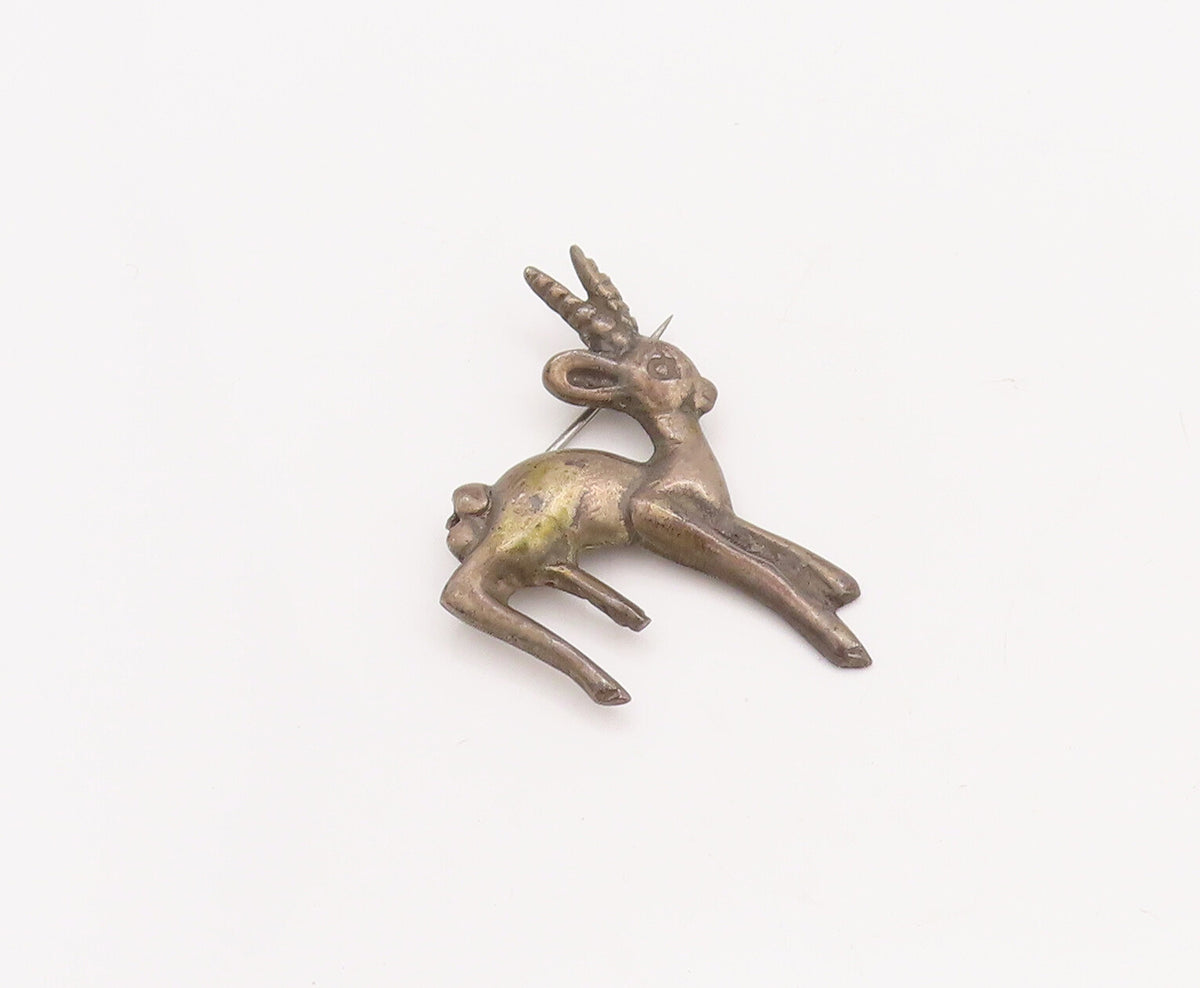925 Sterling Silver Vintage Brooch Pin Antique Baby Deer With Long Horns BP11089