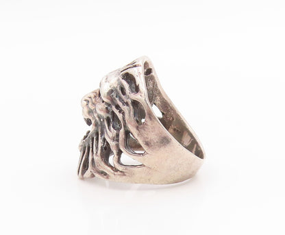 925 Sterling Silver Vintage Ring Roaring Lion Head Cutout Band  Sz 6.5  RG35794