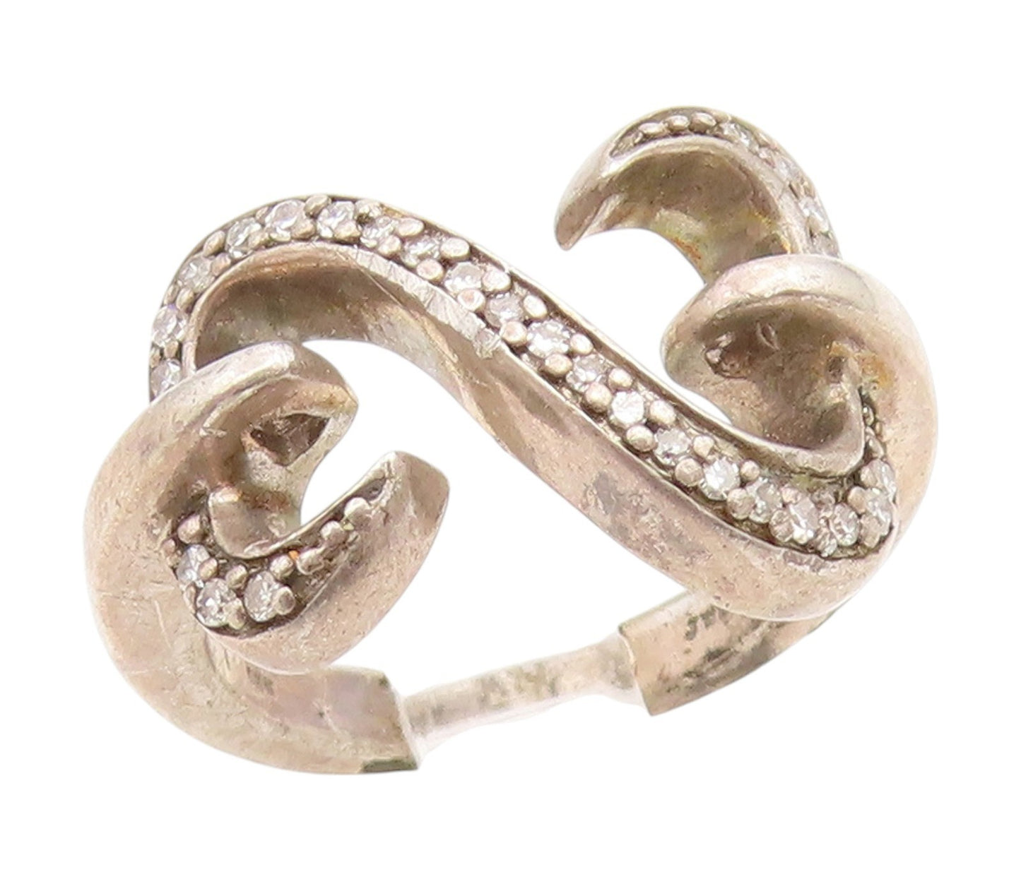 925 Sterling Silver Vintage Ring Genuine Diamonds Infinity Band  Sz 4.5  RG34909