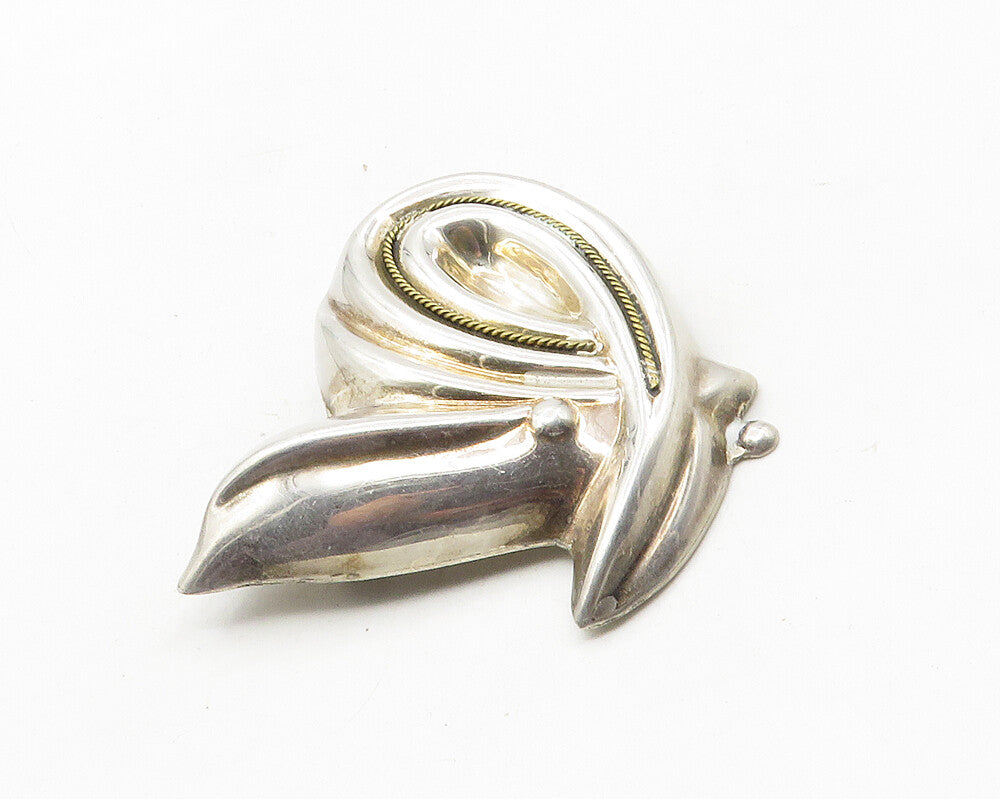 MEXICO 925 Sterling Silver  Vintage Hollow Rope Twist Detail Brooch Pin BP3989
