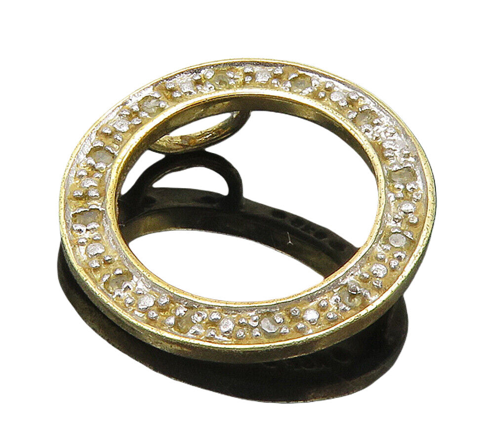 925 Sterling Silver  Vintage Genuine Diamonds Open Circle Pendant  PT12322