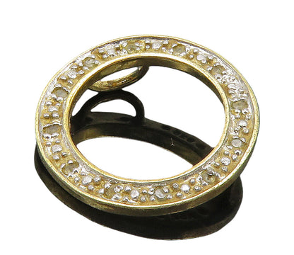 925 Sterling Silver  Vintage Genuine Diamonds Open Circle Pendant  PT12322