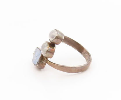 925 Sterling Silver Vintage Ring Cabochon Moonstone Bypass Band  Sz 9  RG34539
