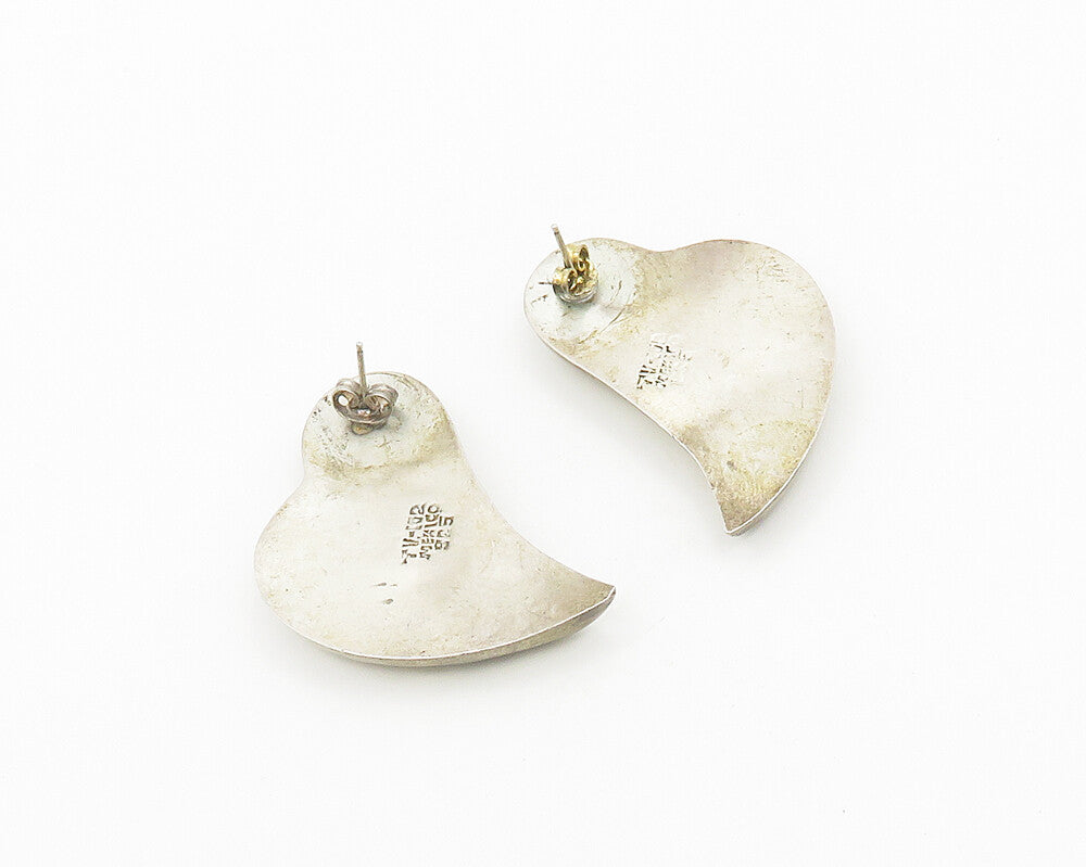 MEXICO 925 Sterling Silver Vintage Abalone Shell Love Heart Drop Earrings EG9354