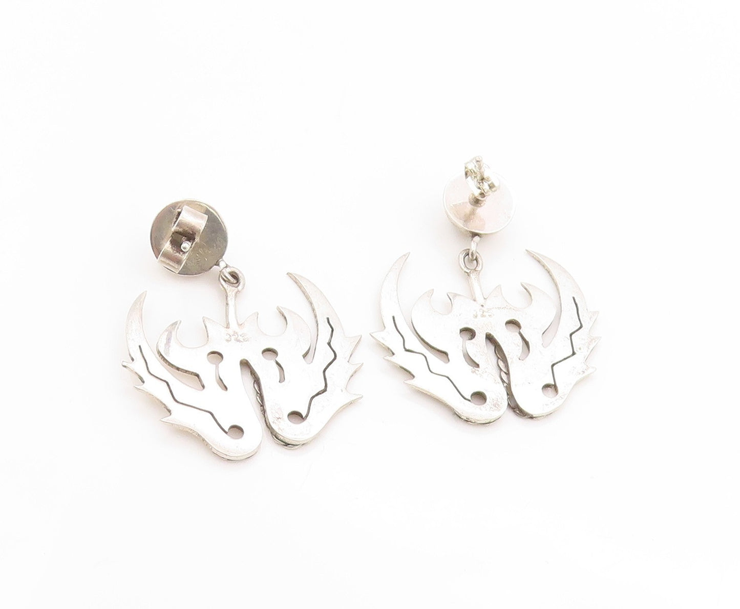 925 Sterling Silver Vintage Earrings Mythical Wings Cut Out Design Studs EG13691