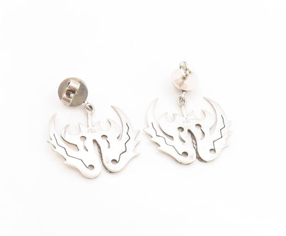 925 Sterling Silver Vintage Earrings Mythical Wings Cut Out Design Studs EG13691