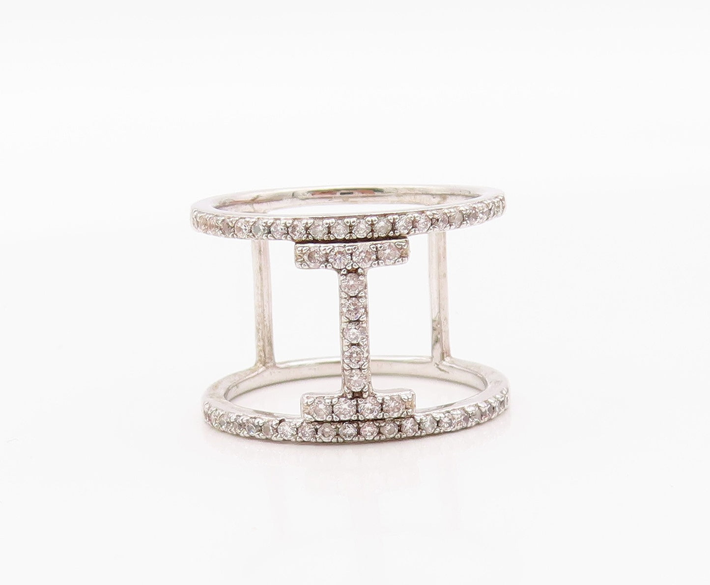 925 Sterling Silver Vintage Ring Minimalist CZ Dual Wide Band  Sz 8.5  RG36386