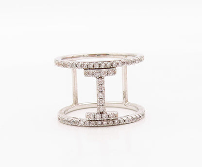 925 Sterling Silver Vintage Ring Minimalist CZ Dual Wide Band  Sz 8.5  RG36386