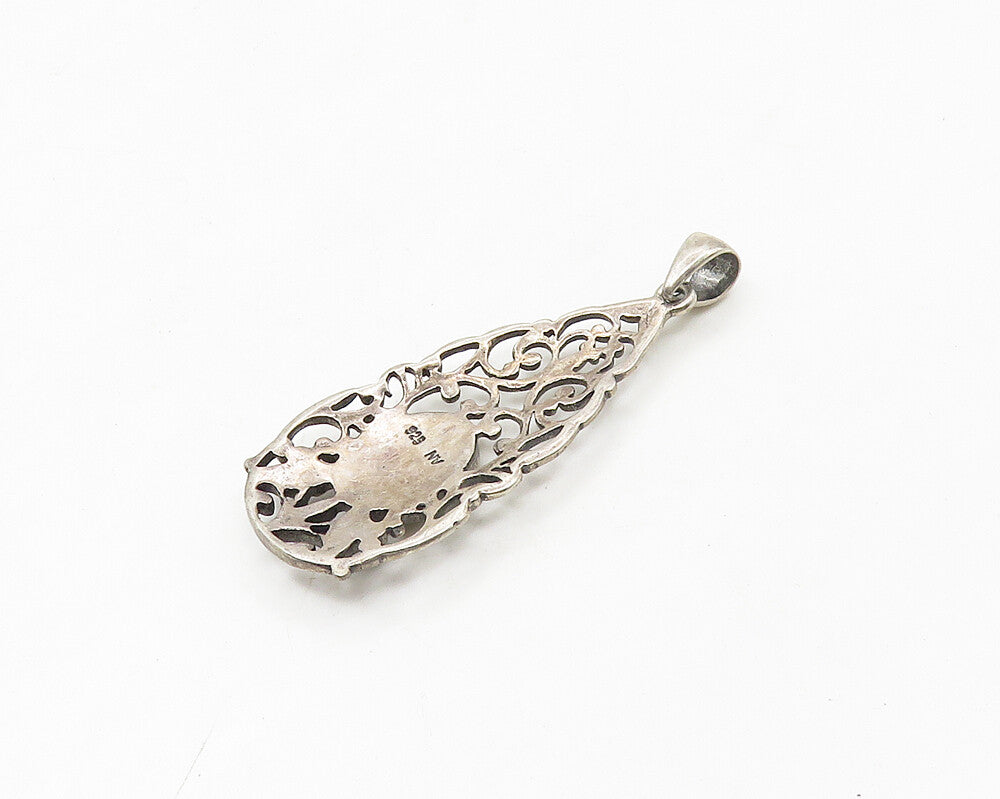 925 Sterling Silver  Vintage Abalone Shell Baroque Swirl Vine Pendant  PT14085