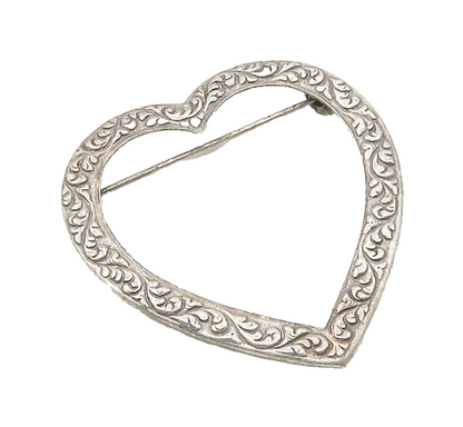 925 Sterling Silver  Vintage Swirl Vine Open Love Heart Brooch Pin  BP7207